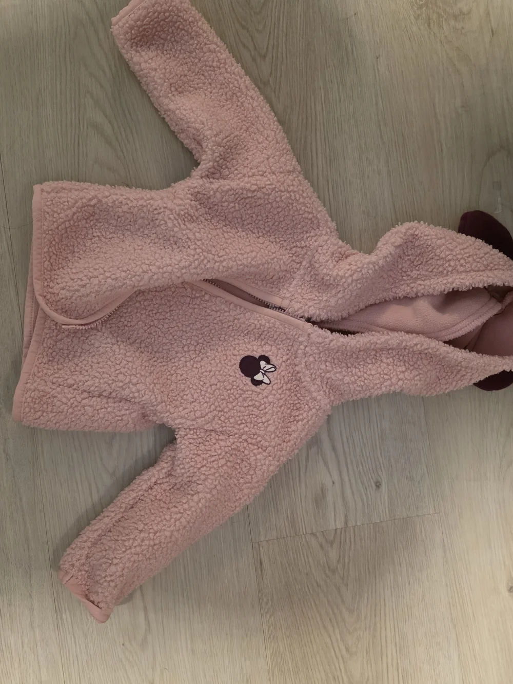 Disney Pink Sherpa Hooded Puffer Jacket with Minnie Accent